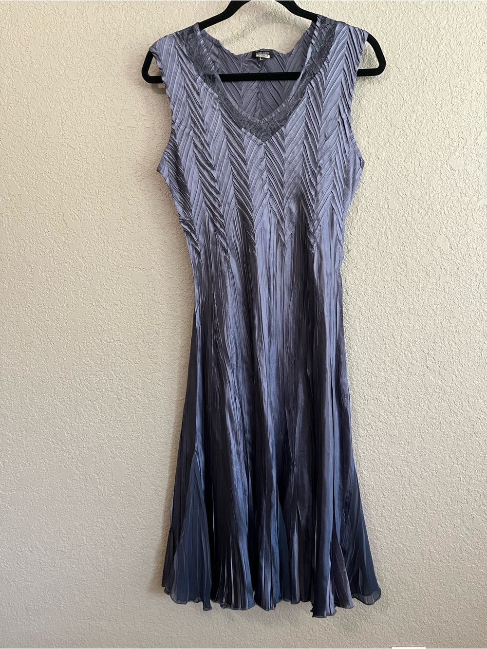 Vintage 90s Y2K Komarov Crinkle Pleated Midi Dress Slate Large